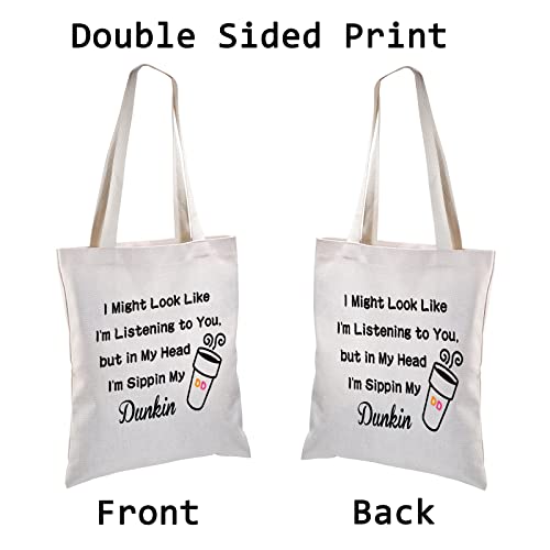 BLUPARK Donuts Lover Gift Coffee Lover Shopping Bag Sippin My D Coffee Tote Bag (My Dunkin)