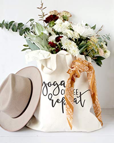 The Cotton & Canvas Co. Yoga, Coffee, Repeat Gym, Shopping and Travel Resusable Shoulder Tote and Handbag