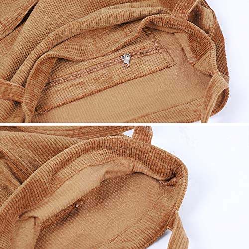 Etercycle Women Corduroy Tote Bag, Casual Handbags Big Capacity Shopping Shoulder Bag with Pocket (Brown)