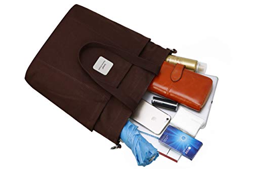 Iswee Canvas Tote Bag with Zipper Multi Pockets Tote Purse for Women Fashion Crossbody Tote Shoulder Bag Handbag Everyday Bag(Coffee)