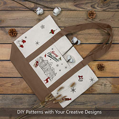 TOPDesign Stylish Canvas Tote Bag with an External Pocket, Top Zipper Closure, Daily Essentials (Brown/Natural)