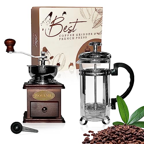 FRENCH COFFEE KIT, FRENCH PRESS & COFFEE GRINDER, COFFEE GIFT BOX, COFFEE SET, ANTIQUE STYLE COFFEE KIT, WOODEN MANUAL COFFEE GRINDER, HEAT-RESISTANT GLASS