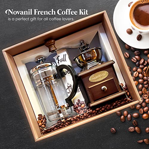 FRENCH COFFEE KIT, FRENCH PRESS & COFFEE GRINDER, COFFEE GIFT BOX, COFFEE SET, ANTIQUE STYLE COFFEE KIT, WOODEN MANUAL COFFEE GRINDER, HEAT-RESISTANT GLASS