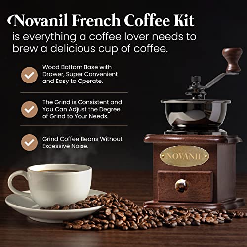FRENCH COFFEE KIT, FRENCH PRESS & COFFEE GRINDER, COFFEE GIFT BOX, COFFEE SET, ANTIQUE STYLE COFFEE KIT, WOODEN MANUAL COFFEE GRINDER, HEAT-RESISTANT GLASS