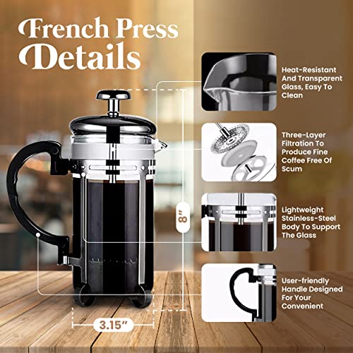 FRENCH COFFEE KIT, FRENCH PRESS & COFFEE GRINDER, COFFEE GIFT BOX, COFFEE SET, ANTIQUE STYLE COFFEE KIT, WOODEN MANUAL COFFEE GRINDER, HEAT-RESISTANT GLASS