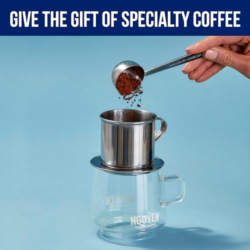 NGUYEN COFFEE SUPPLY - Coffee Brewing Tool Starter Kit with Glass Mug, Coffee Scoop Set, and Stainless Steel 4oz Phin Filter: Authentic Vietnamese Coffee Brewing Tools for Home