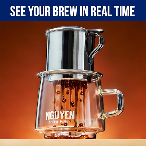 NGUYEN COFFEE SUPPLY - Coffee Brewing Tool Starter Kit with Glass Mug, Coffee Scoop Set, and Stainless Steel 4oz Phin Filter: Authentic Vietnamese Coffee Brewing Tools for Home