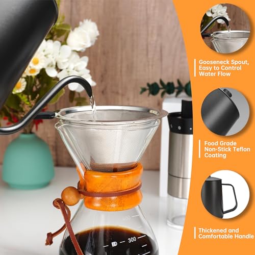 SuperCook Pour Over Coffee Kit Dripper Set, All in One Set Includes Gooseneck Kettle, Reusable Filter, Coffee Chemex Server, Manual Grinder, Coffee Scale, Ideal for Anniversary Birthday Gift