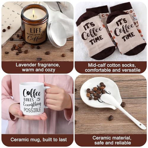 Vabean Coffee Lover Gift Set: Mug, Candle, Socks