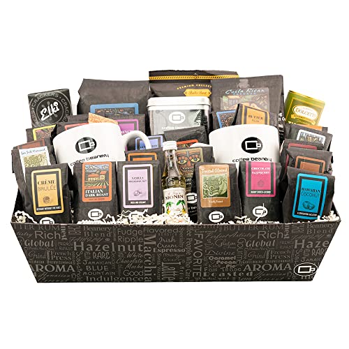 Coffee Beanery Gourmet Gift Basket: 21 Flavored & Unflavored Samplers