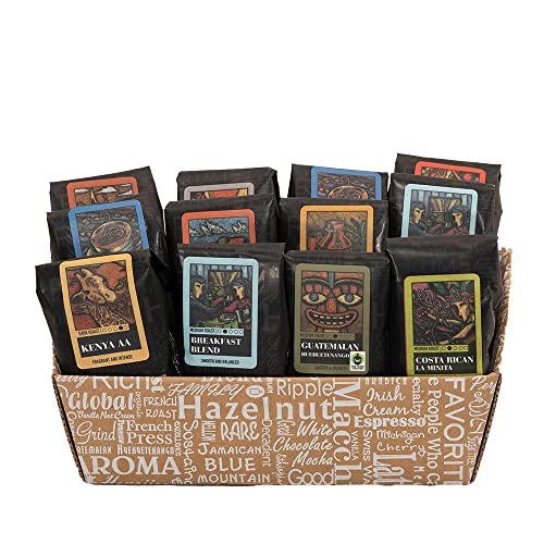 Coffee Beanery Classic Selection Gift Basket - 12 Specialty Arabica Blends & Single Origin Samplers