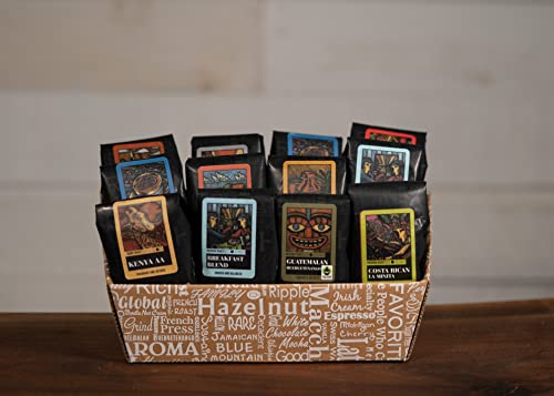 Coffee Beanery Classic Selection Gift Basket - 12 Specialty Arabica Ground Coffee Blends & Single Origin Samplers