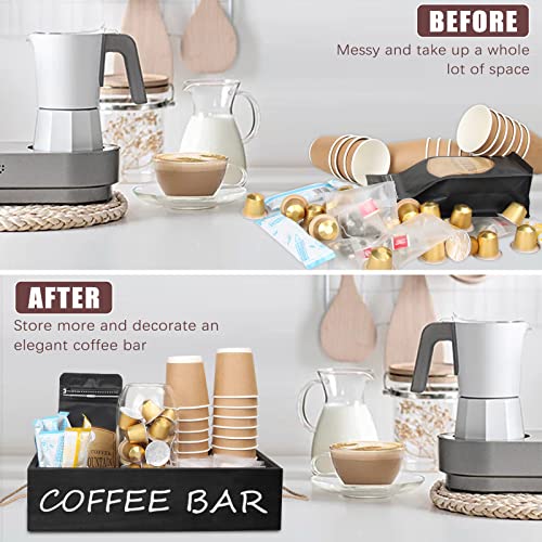 Wooden Coffee Station Organizer for Farmhouse Kitchen Decor