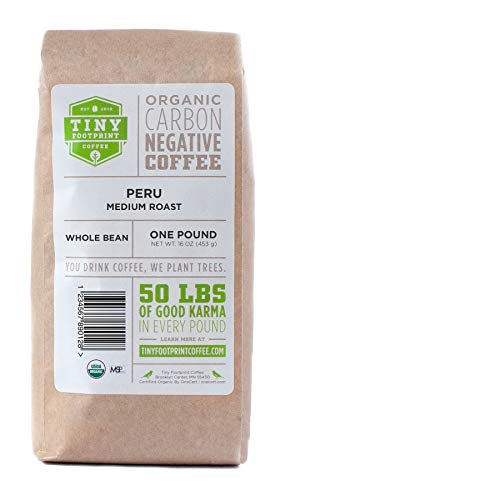 Tiny Footprint Coffee Peru Medium Roast Organic Whole Bean Fair Trade Carbon Negative 16 oz