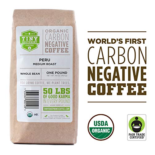 Tiny Footprint Coffee Peru Medium Roast Organic Whole Bean Fair Trade Carbon Negative 16 oz