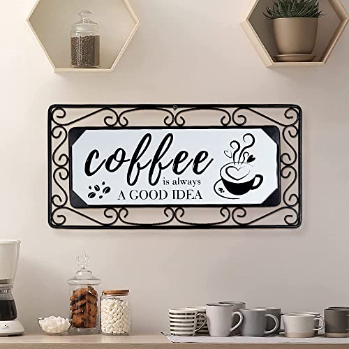 Metal Coffee Sign with Wood and Scroll Frame