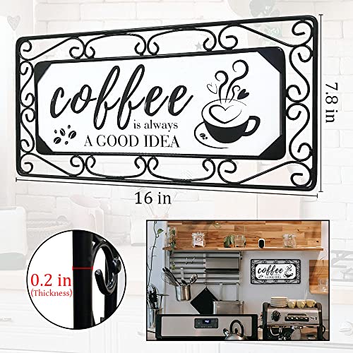 Metal Coffee Sign with Wood and Scroll Frame