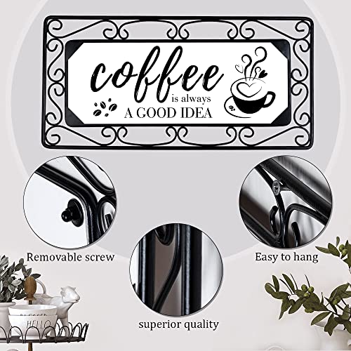 Metal Coffee Sign with Wood and Scroll Frame