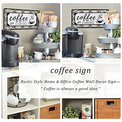 Metal Coffee Sign with Wood and Scroll Frame
