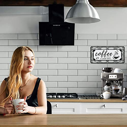 Metal Coffee Sign with Wood and Scroll Frame