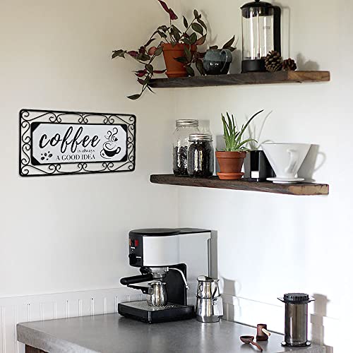 Metal Coffee Sign with Wood and Scroll Frame