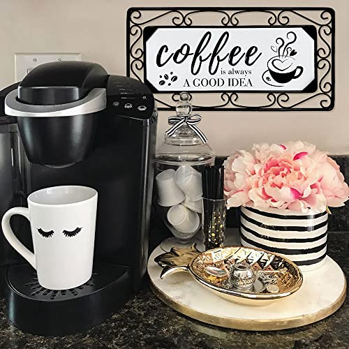 Metal Coffee Sign with Wood and Scroll Frame