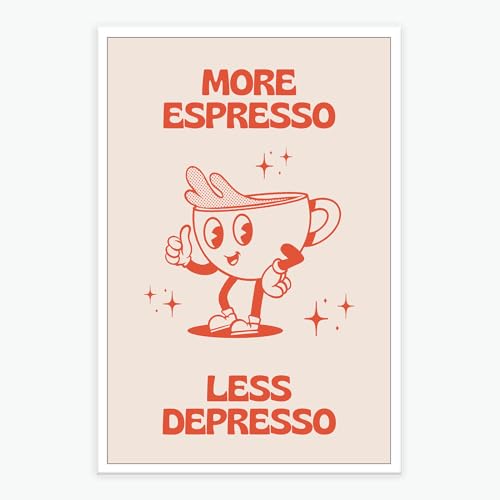 Espresso vs Depresso Retro Pink Cartoons Wall Art