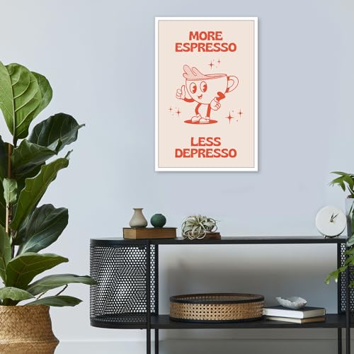Espresso vs Depresso Retro Pink Cartoons Wall Art
