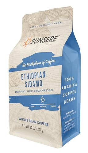 Ethiopian Sidamo Coffee: Medium Roast Whole Bean 12oz