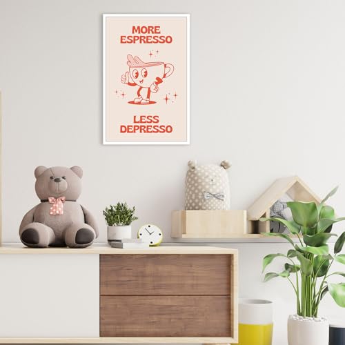 Espresso vs Depresso Retro Pink Cartoons Wall Art