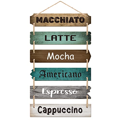 Rustic Wooden Coffee Bar Sign for Kitchen Wall Decor