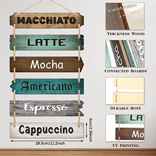 Rustic Wooden Coffee Bar Sign for Kitchen Wall Decor