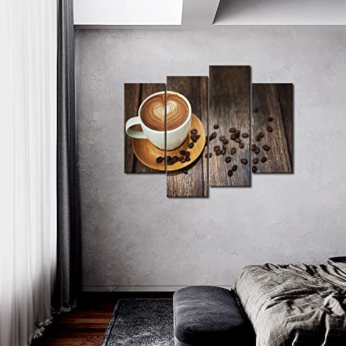 Brown Coffee Heart Pattern White Cup Canvas Wall Art
