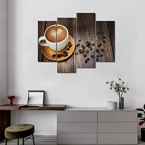 Brown Coffee Heart Pattern White Cup Canvas Wall Art