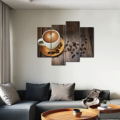 Brown Coffee Heart Pattern White Cup Canvas Wall Art