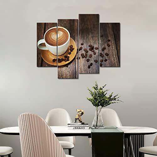 Brown Coffee Heart Pattern White Cup Canvas Wall Art
