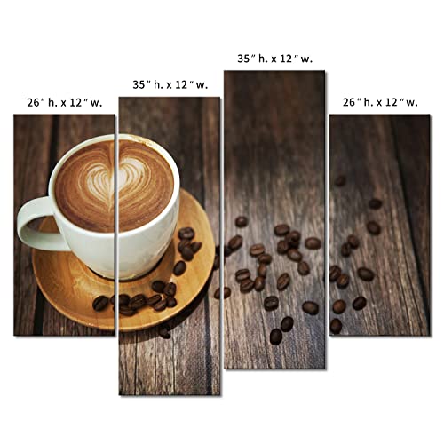 Brown Coffee Heart Pattern White Cup Canvas Wall Art