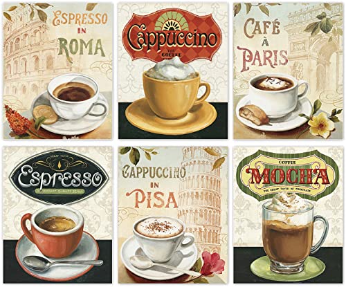 Vintage Coffee Kitchen Wall Art Set - (8"x10")