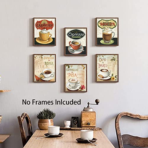 Vintage Coffee Kitchen Wall Art Set - (8"x10")