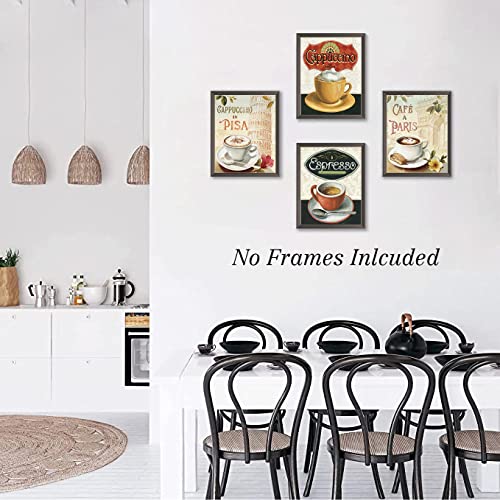 Vintage Coffee Kitchen Wall Art Set - (8"x10")