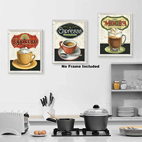 Vintage Coffee Kitchen Wall Art Set - (8"x10")