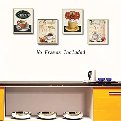 Vintage Coffee Kitchen Wall Art Set - (8"x10")