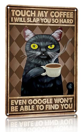 Funny Black Cat Tin Sign for Coffee Lovers