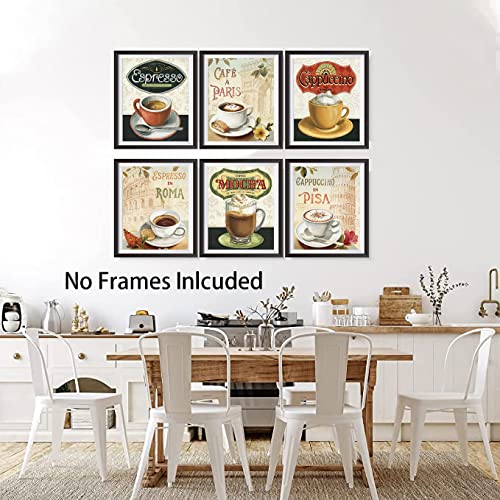 Vintage Coffee Kitchen Wall Art Set - (8"x10")