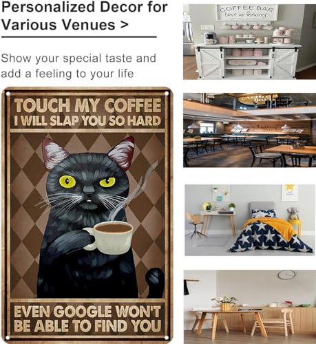 Funny Black Cat Tin Sign for Coffee Lovers