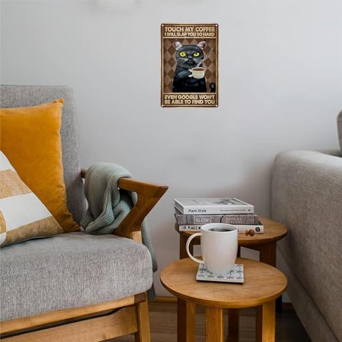 Funny Black Cat Tin Sign for Coffee Lovers