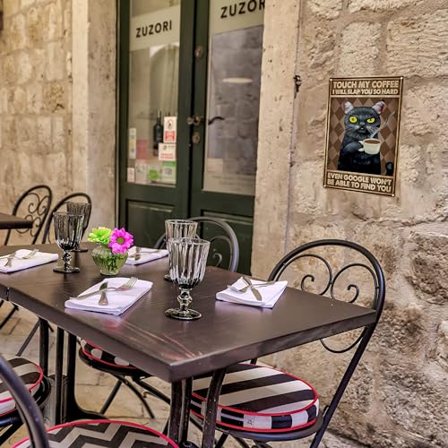 Funny Black Cat Tin Sign for Coffee Lovers