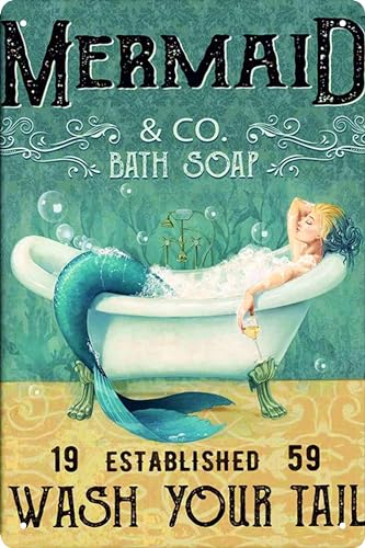 Mermaid Coffee Bar Tin Sign - Wash Your Tail