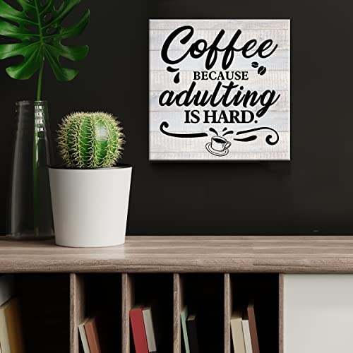 Coffee-themed humorous wall art for farmhouse office decor