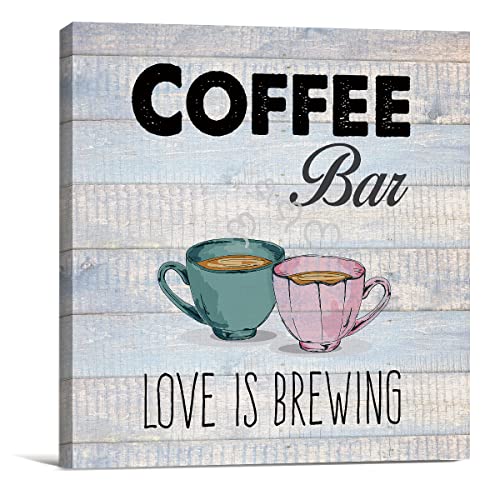 Love is Brewing Coffee Bar Canvas Wall Art